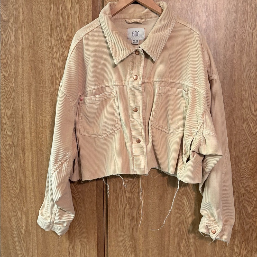 BDG Tan Corduroy Jacket with Cropped Raw Hem